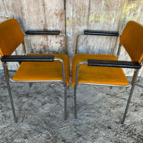 Pair of Vintage 1970s Chrome Metal Armchairs with Orange Fabric and Wood