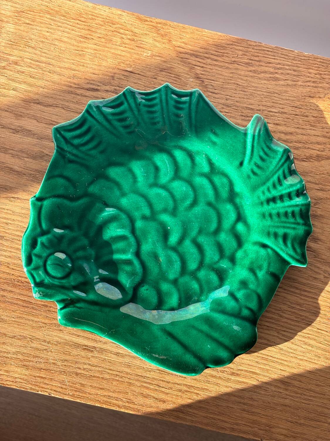 Vintage green fish plate lunetta vallauris