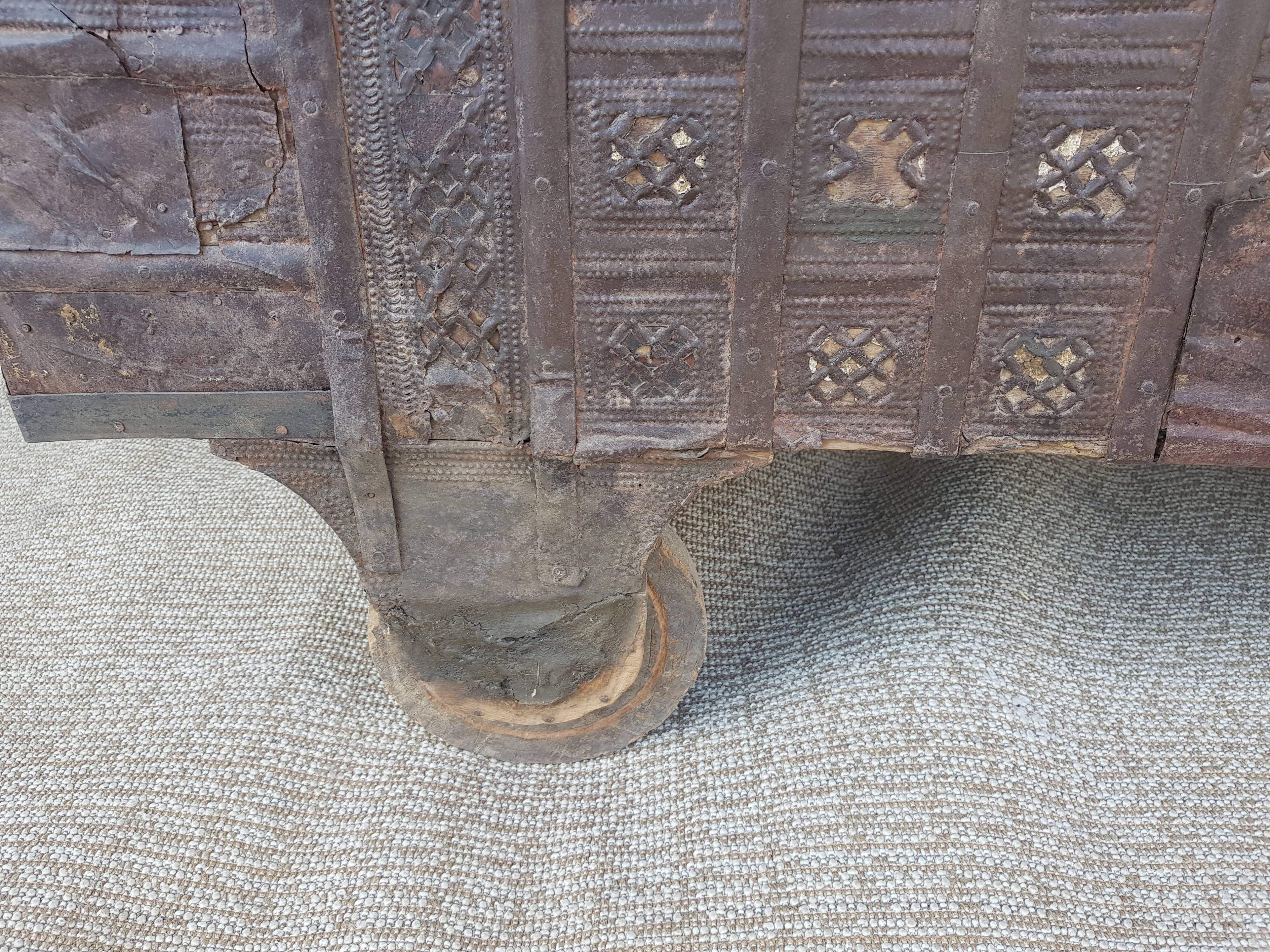 Old Vintage Indian Box on Wooden Wheels Early 20th S