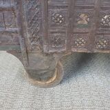 Old Vintage Indian Box on Wooden Wheels Early 20th S