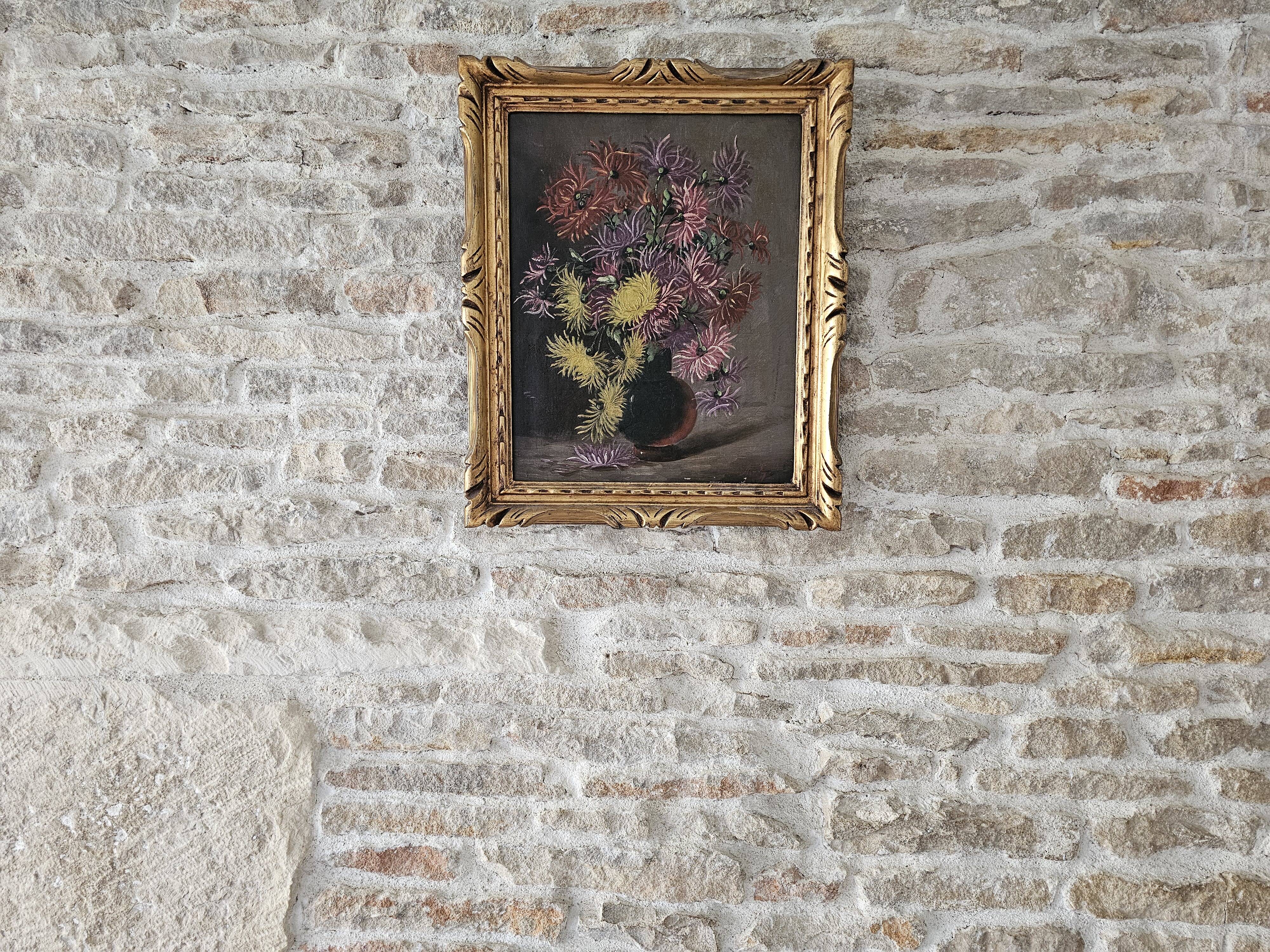 Old Oil on Canvas Painting - Still Life with Bouquet Signed M. G.