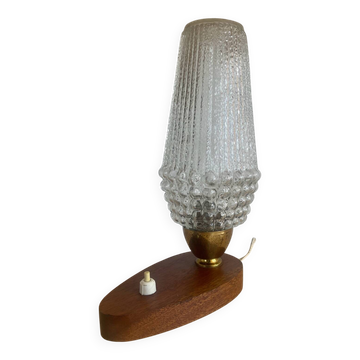 Lampe vintage en teck et verre années 50