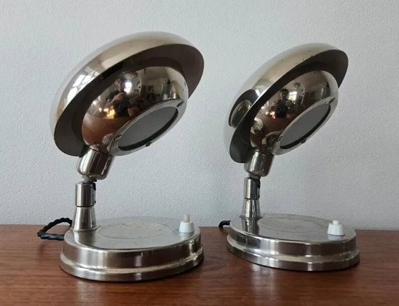 Pair of Very Rare Bauhaus Chrome Table Lamps, Art Deco, Franta Anyz, 1930s