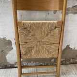 Beech and straw folding chair from the 80s