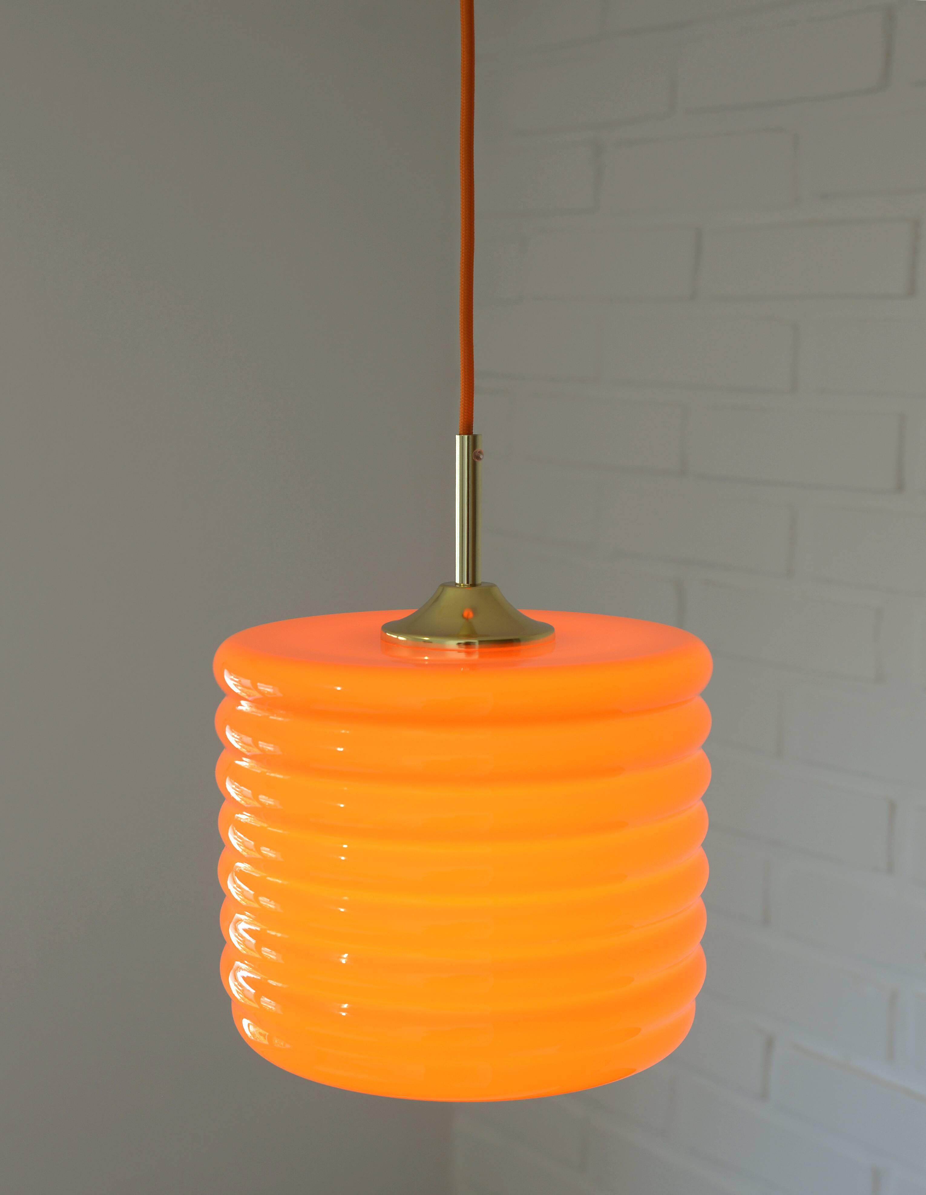 Vintage Pendant Light Hanging Retro Lamp Space Age Style MCM Orange Glass