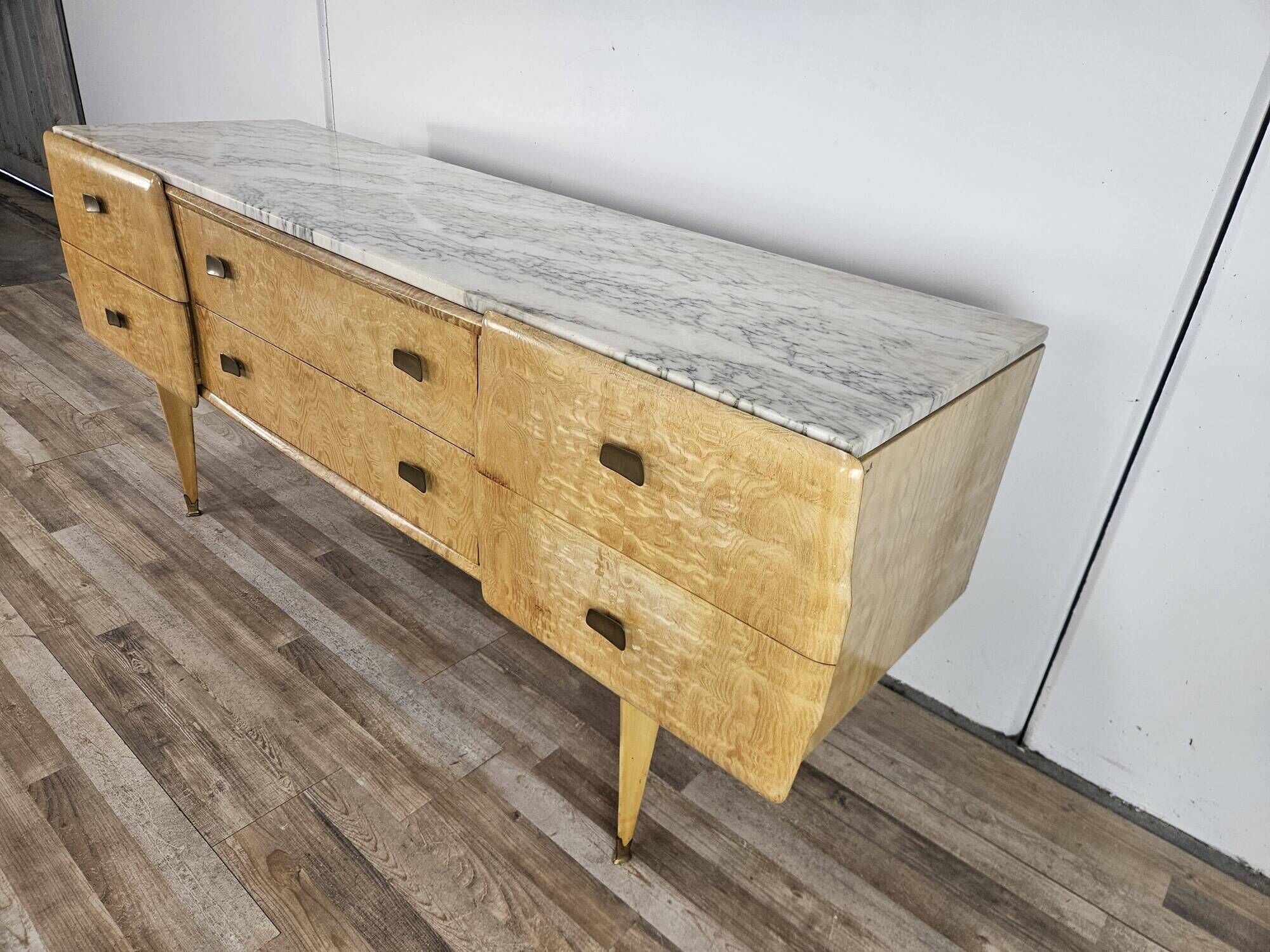 1950s maple chest of drawers with a marble top