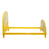 Yellow lacquered wooden bed with Vienna straw, 1980s