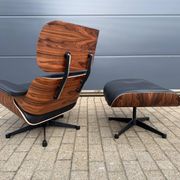 Vitra Eames Lounge chair XL + Ottoman, Zwart leder & Santos Palissander