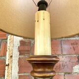 Floor lamp in wood and metal with brushed brass finish