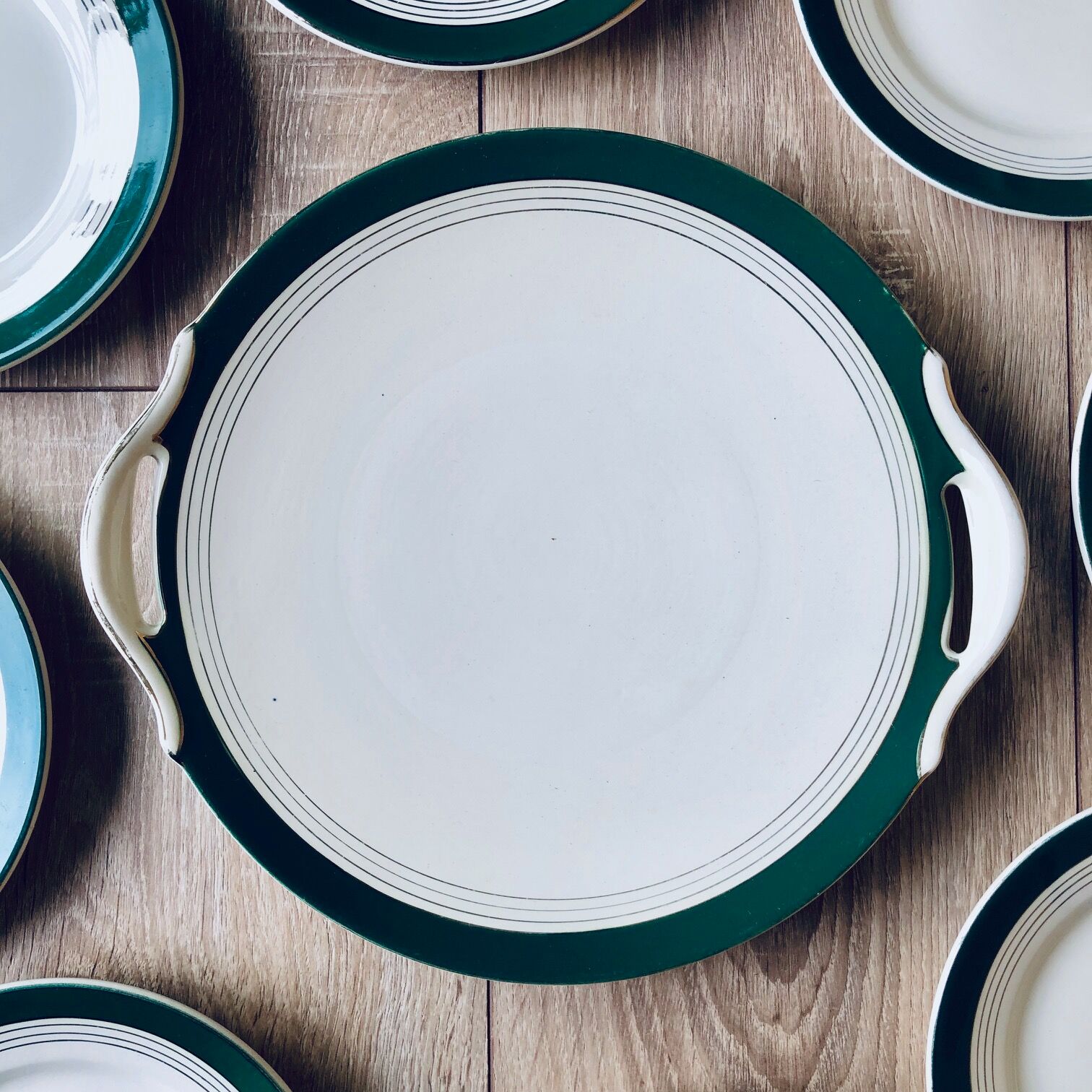 Digoin Sarreguemines green and white dessert service