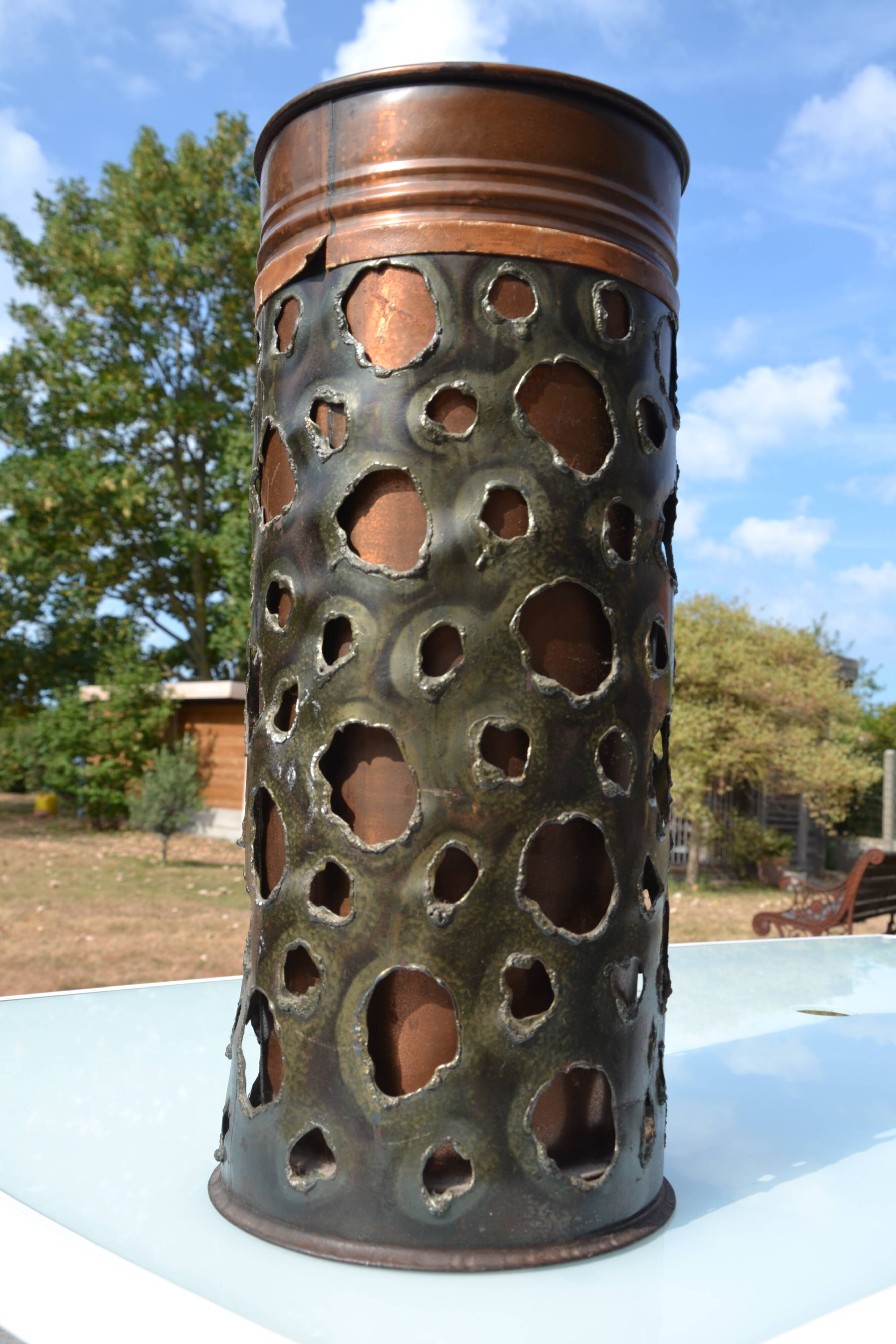 Vintage umbrella stand Sara Italy "copper blade"