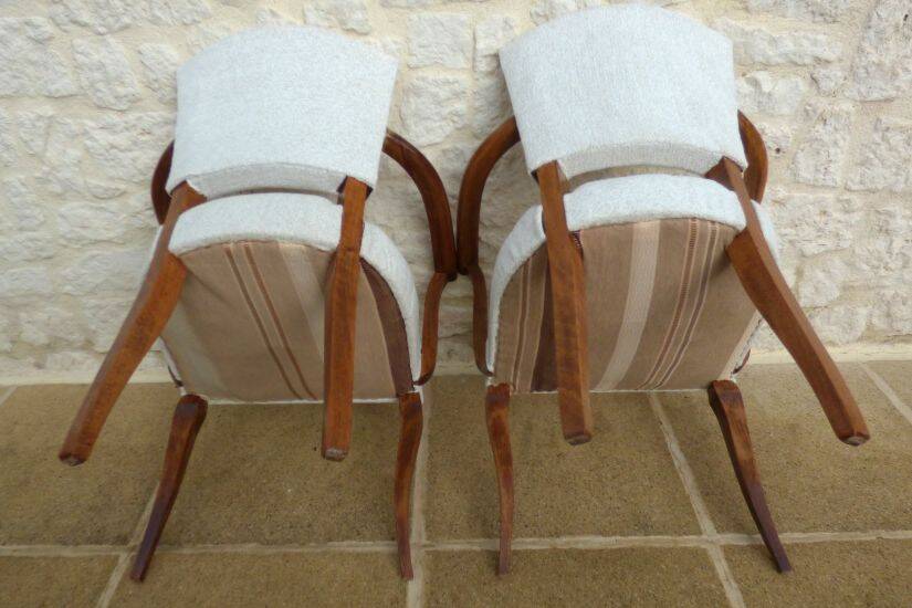 2 chic bridge armchairs from the 1950s completely refurbished in solid wood.