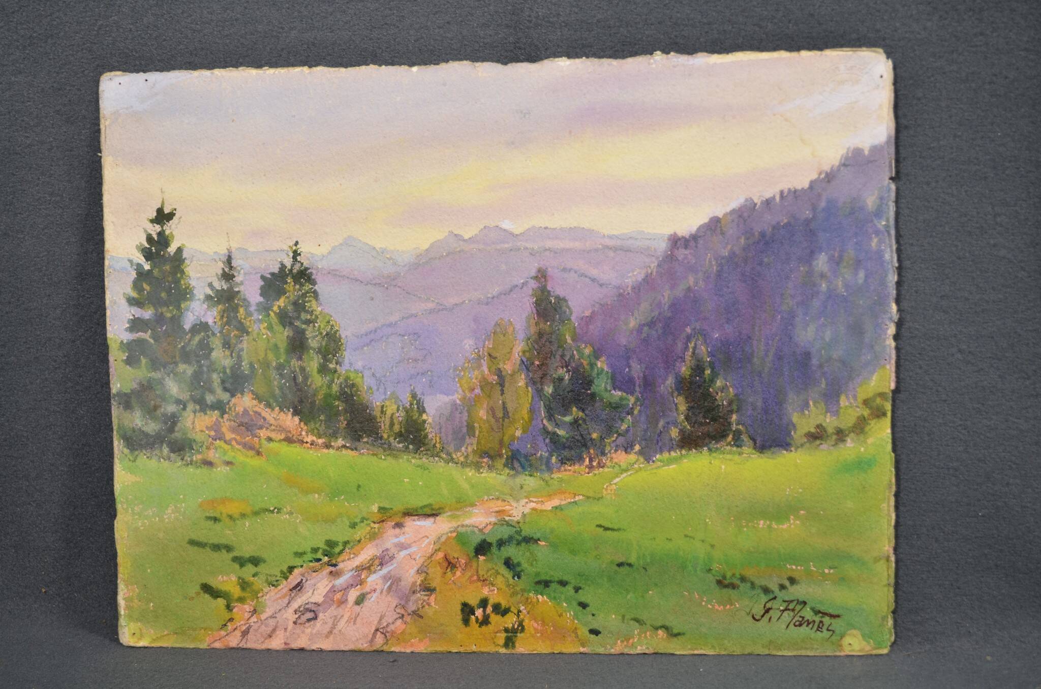 Georges Planes (1897-1977) Valley Landscape, Riverbank (double-sided)