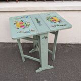 Antique Scandinavian table with bohemian country decor and hand-painted decor