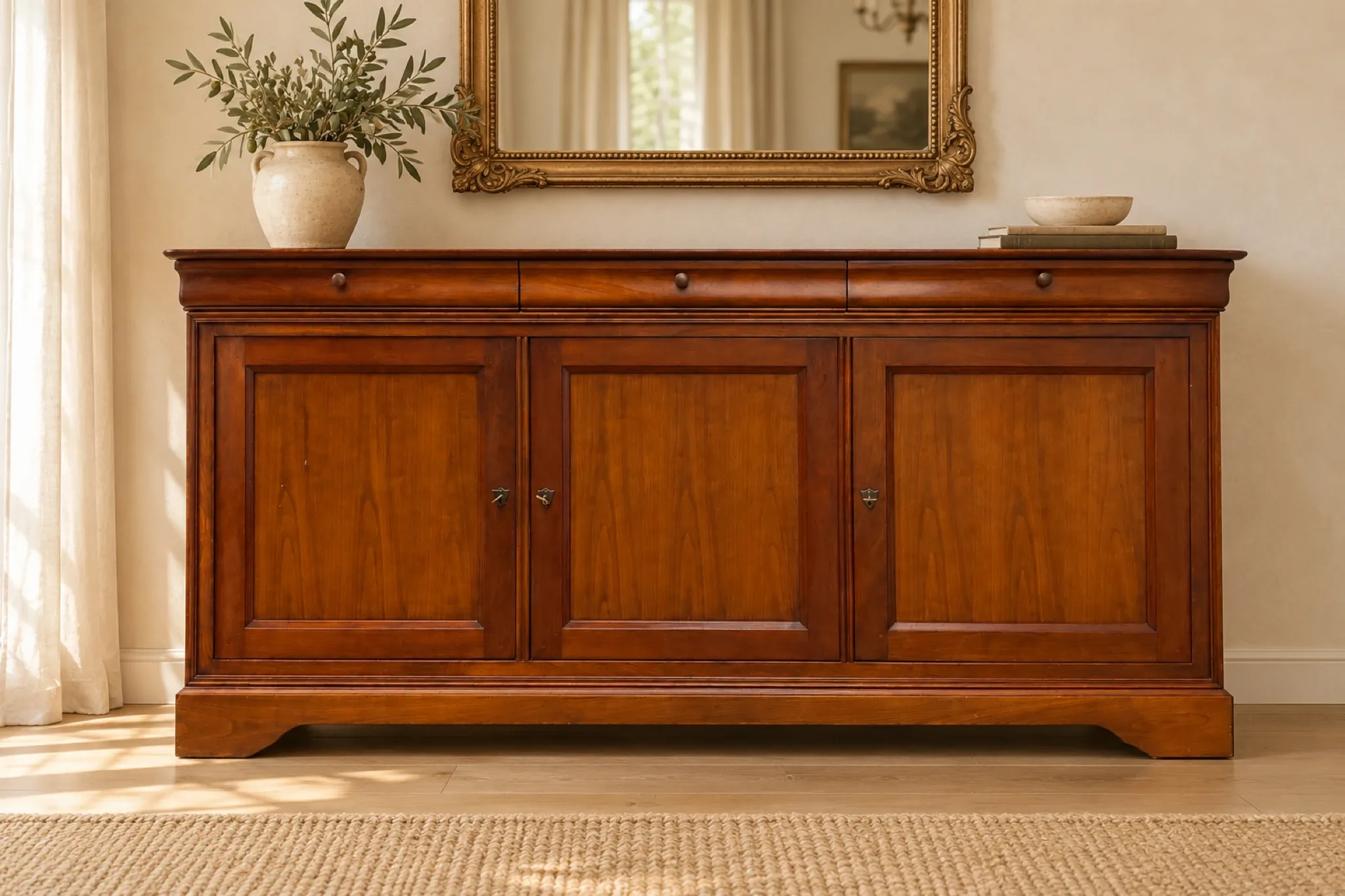 French buffet sideboard in solid fruitwood in Louis-Philippe style.