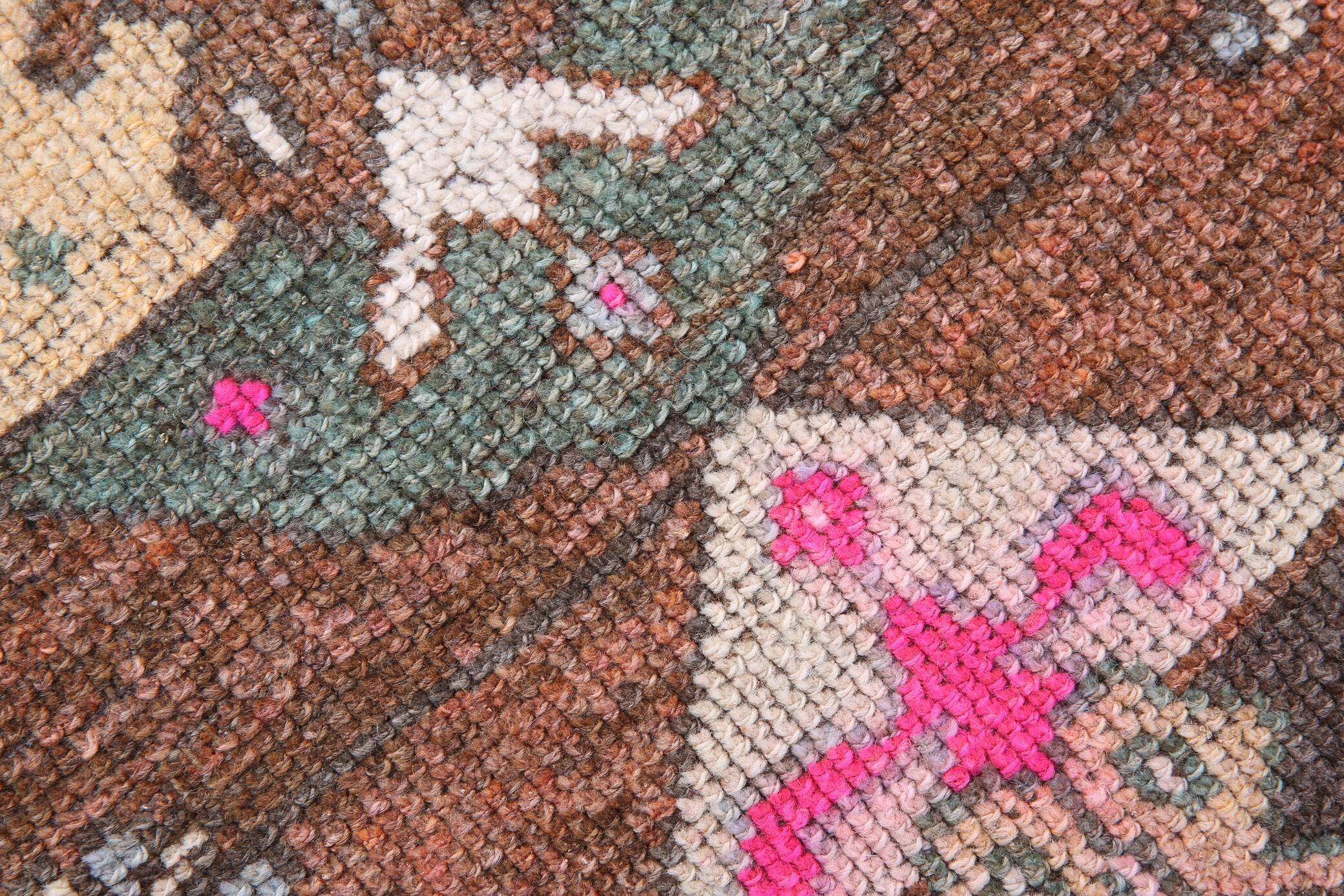 Geometric brown oushak runner rug, 97x326cm