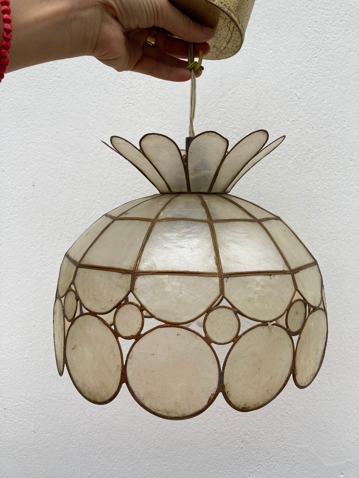 Mother-of-pearl and brass pendant lamp vintage circa 1960