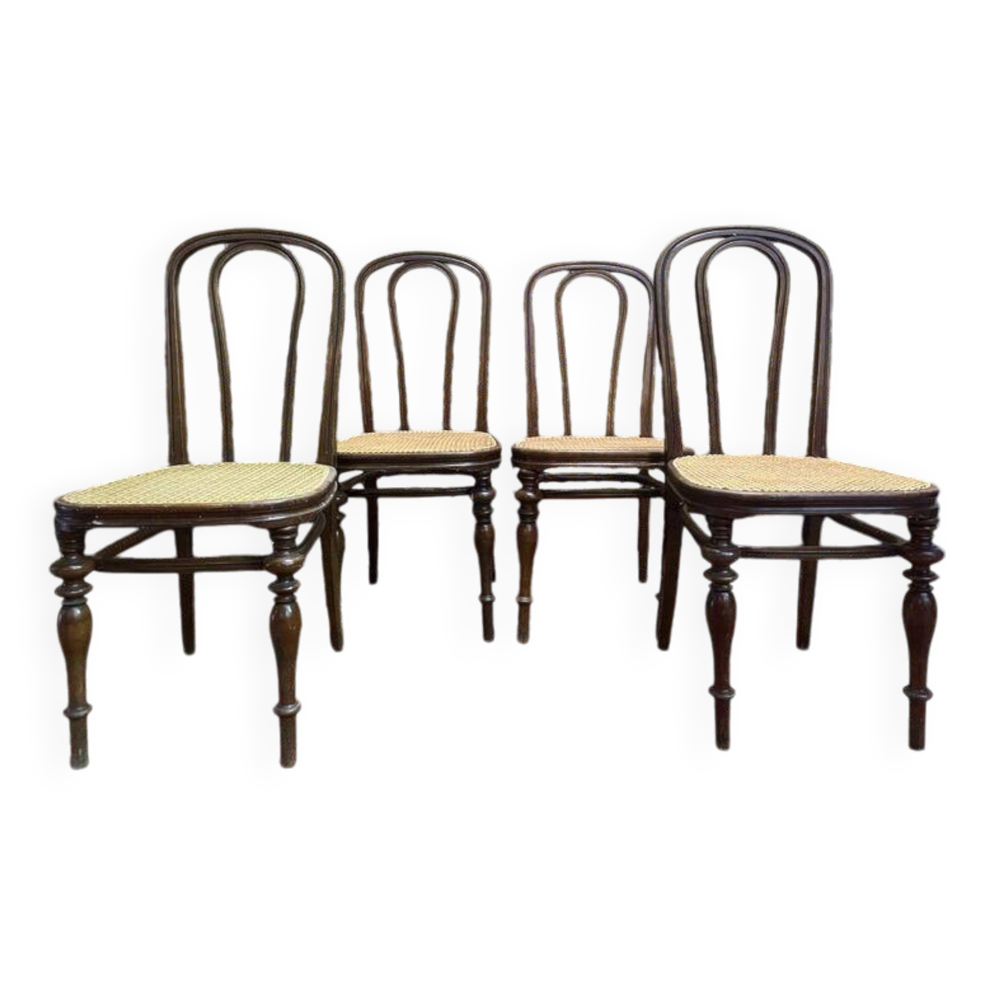 4 chaises bistrot en bois et cannage par Jacob & Josef Kohn