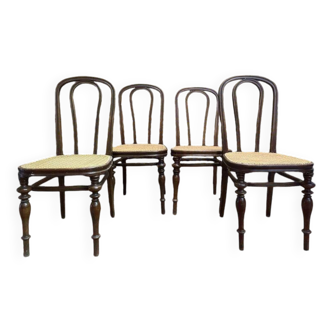 4 chaises bistrot en bois et cannage par Jacob & Josef Kohn