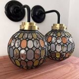 Pair of faceted globe wall sconces