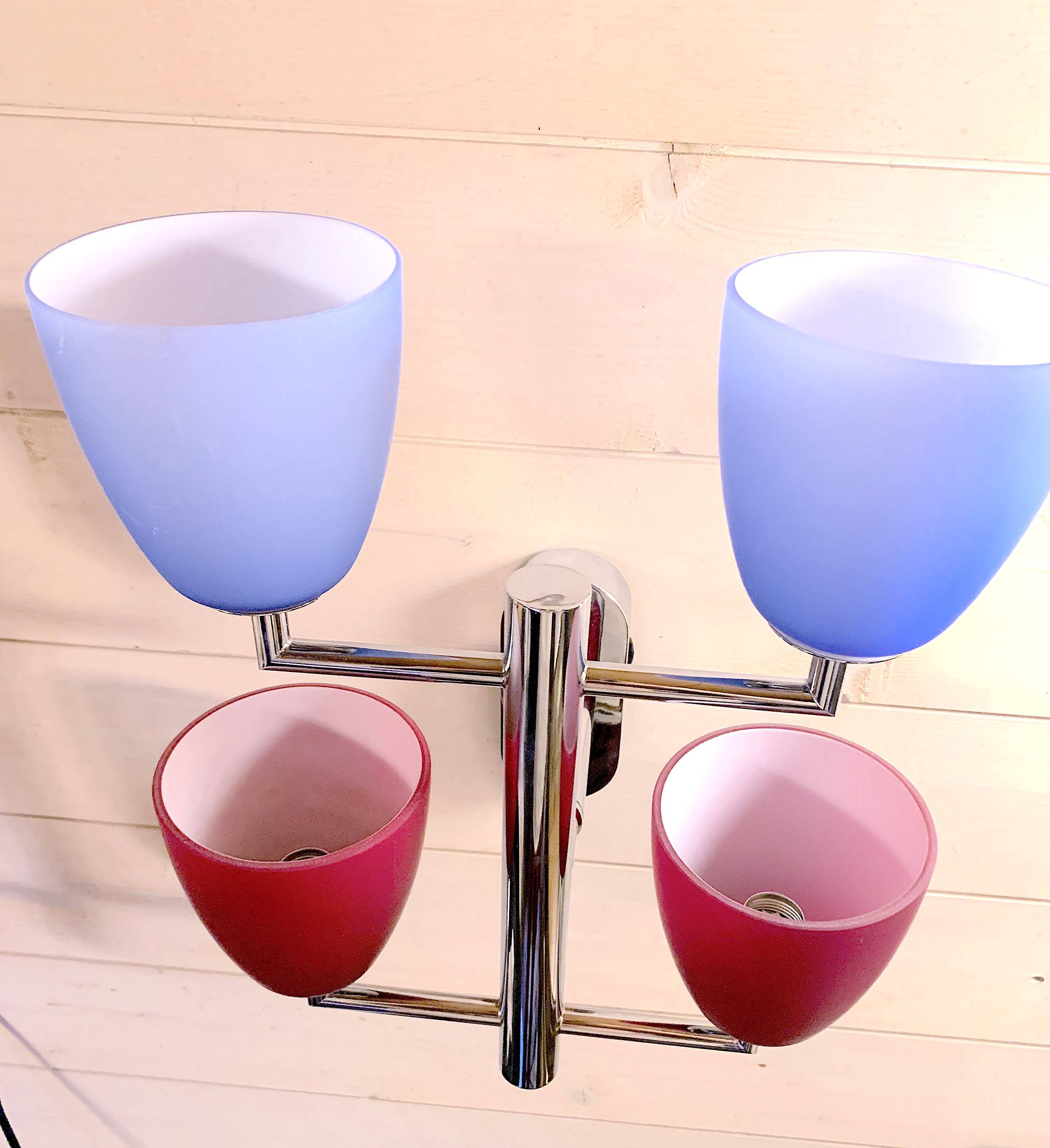 Fontana Arte, Set of 3 4-Light Wall Lamps, Murano Glass, Italy