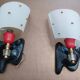 Pair of 1950s Rockabilly wall lights in brass, black and red