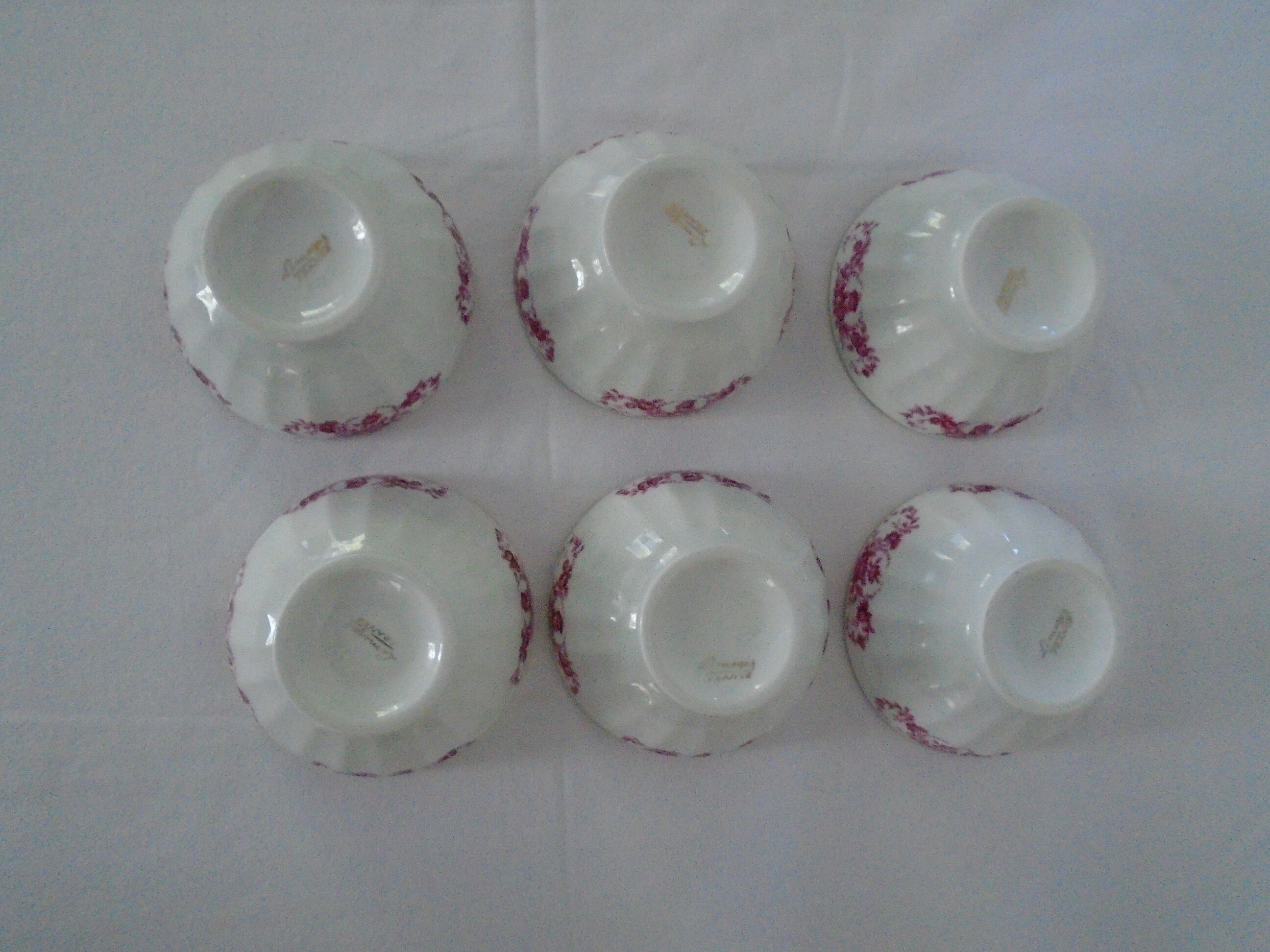 6 Porcelain bowls Limoges décor small pink flowers 50s/60s