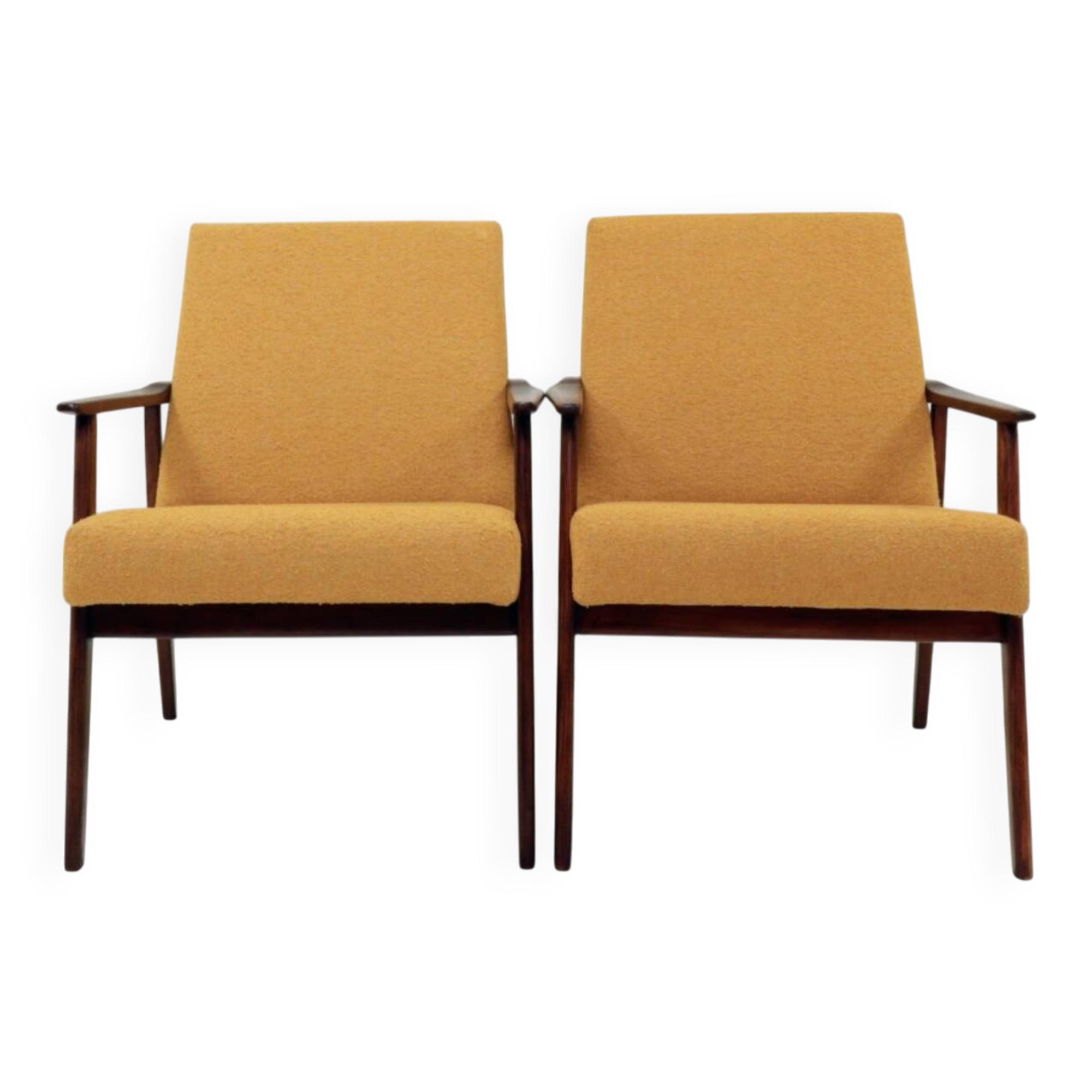 Pair Lounge Chairs Vintage Yellow Boucle,  Mid Century Design, 1960