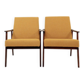 Paire de chaises lounge vintage en bouclés jaunes, design du milieu du siècle, 1960