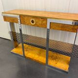 Steel and elm burl console circa 1970