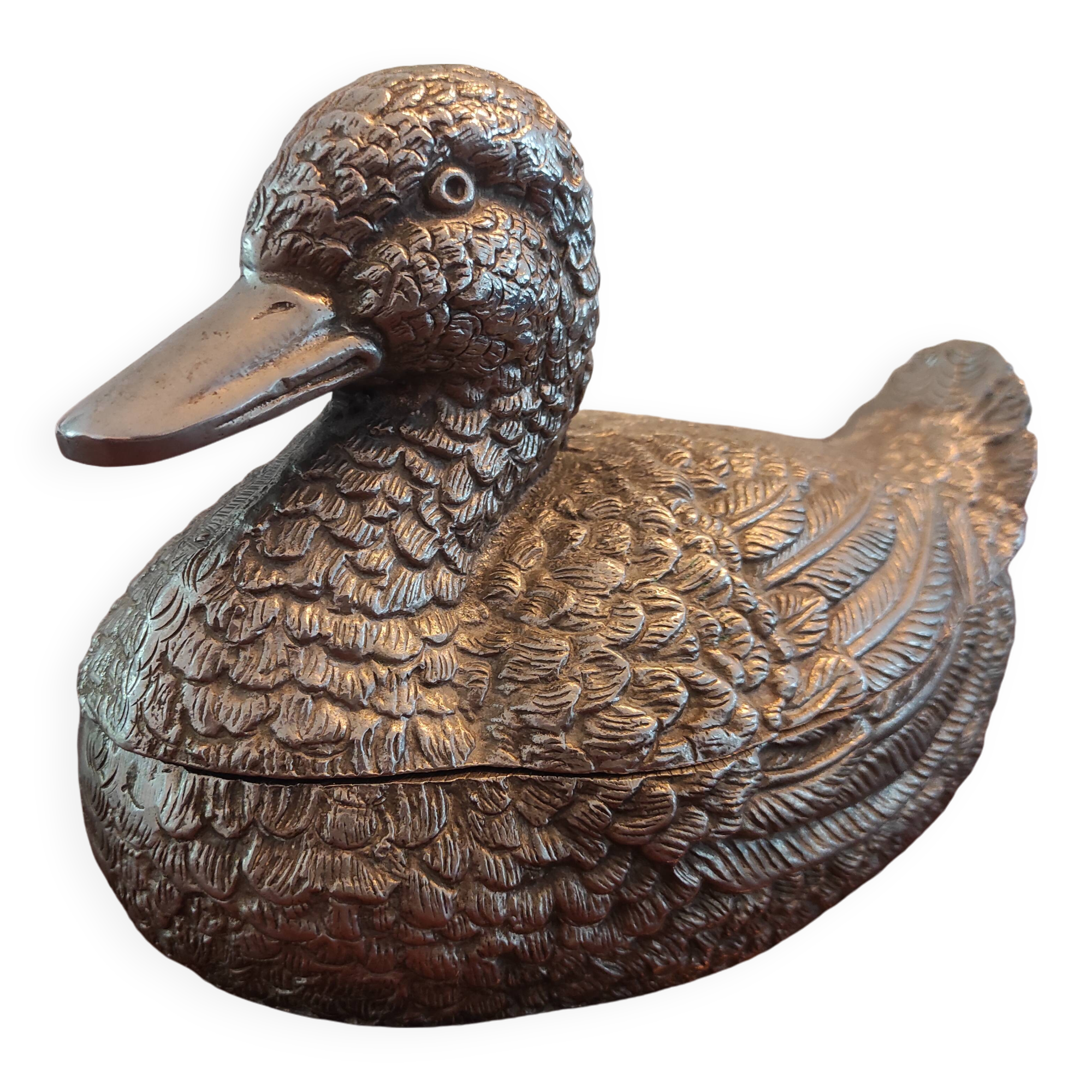Large silver metal duck
