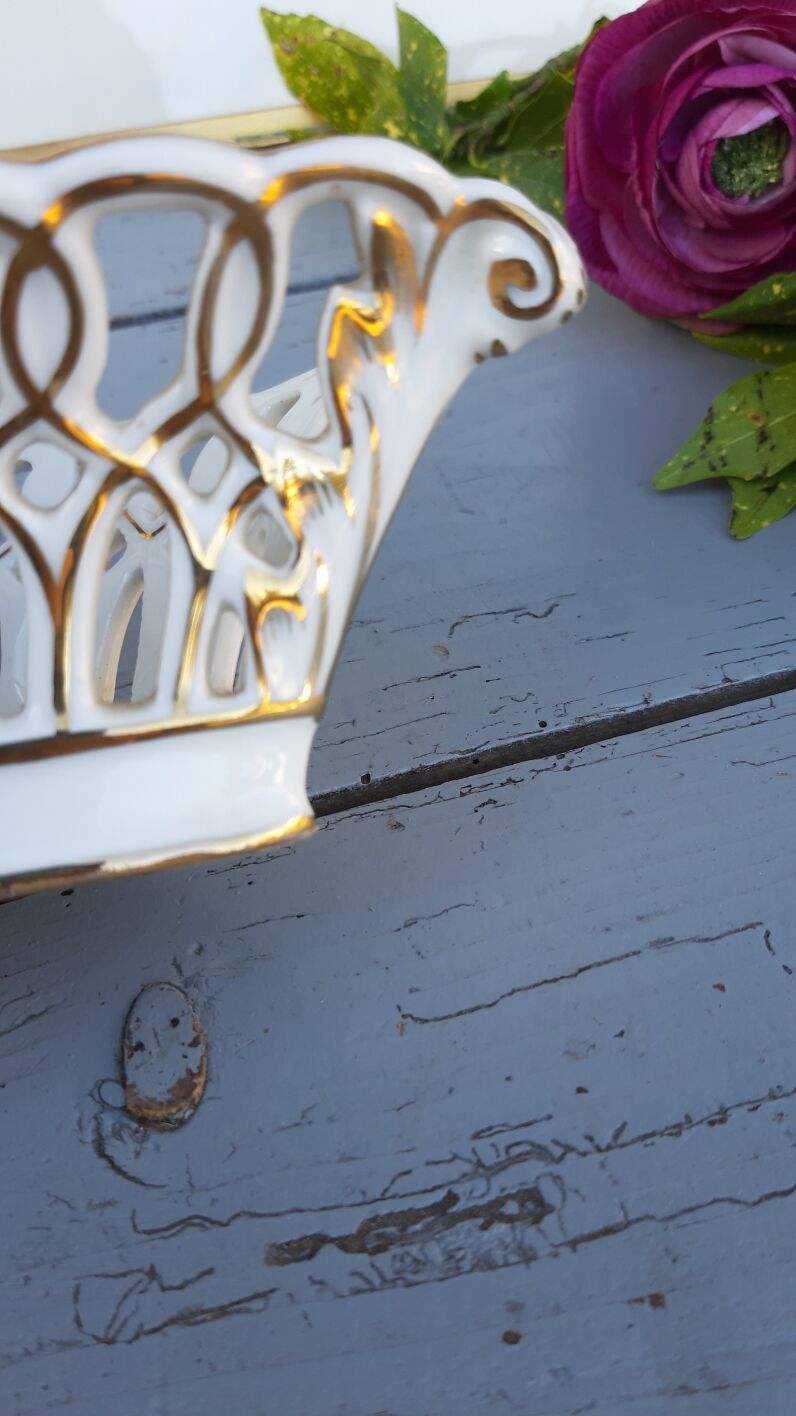 open porcelain basket fruit cup floral pattern
