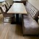 Table à manger, 3 chaises et 1 banquette en cuir
