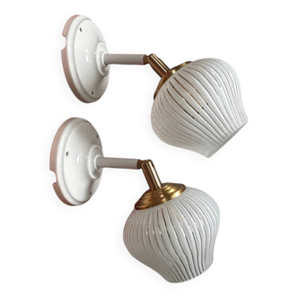 Pair of vintage white globe tilting wall sconces