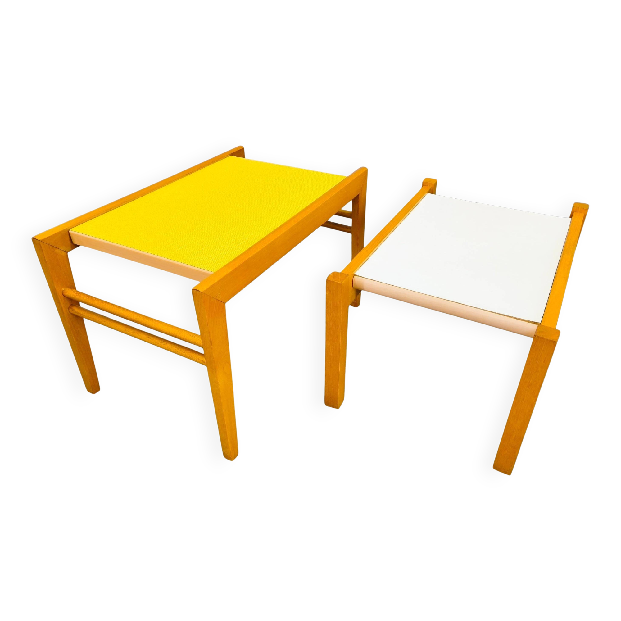 Mid Century Beech Plant Stands with Umakart Tops, 1970s Set