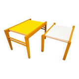 Mid Century Beech Plant Stands with Umakart Tops, 1970s Set