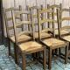 6 chaises à manger bois massif foncé paillées des années 70