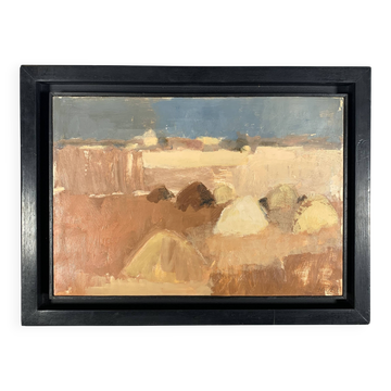 Roger MUHL (1929-2008) Landscape of a harvested field Oil on canvas