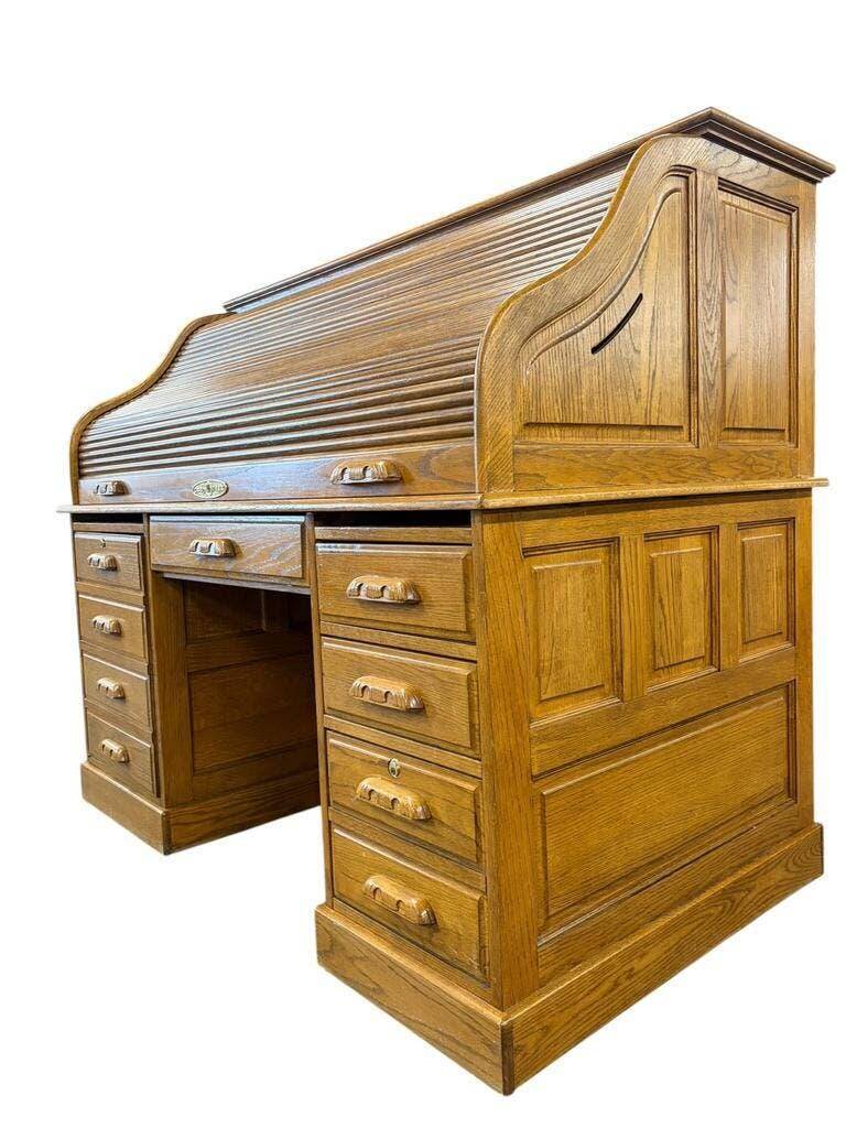 Bureau à rideau américain vintage en bois