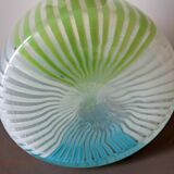 Blown glass vase with opal glass threads