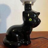 Cat lamp with opaline globe from the 80s