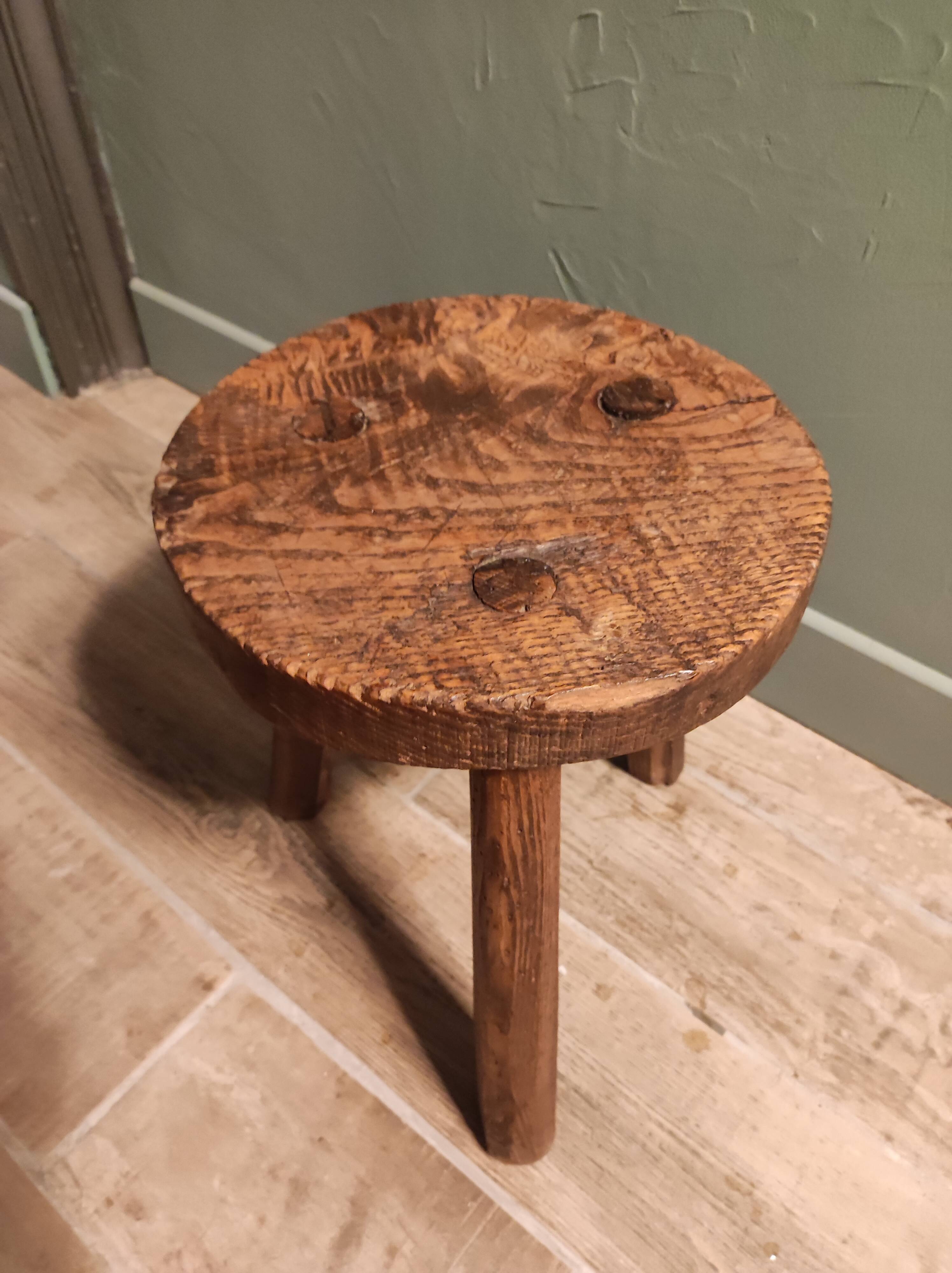 Stool solid oak tripod brutalist shepherd