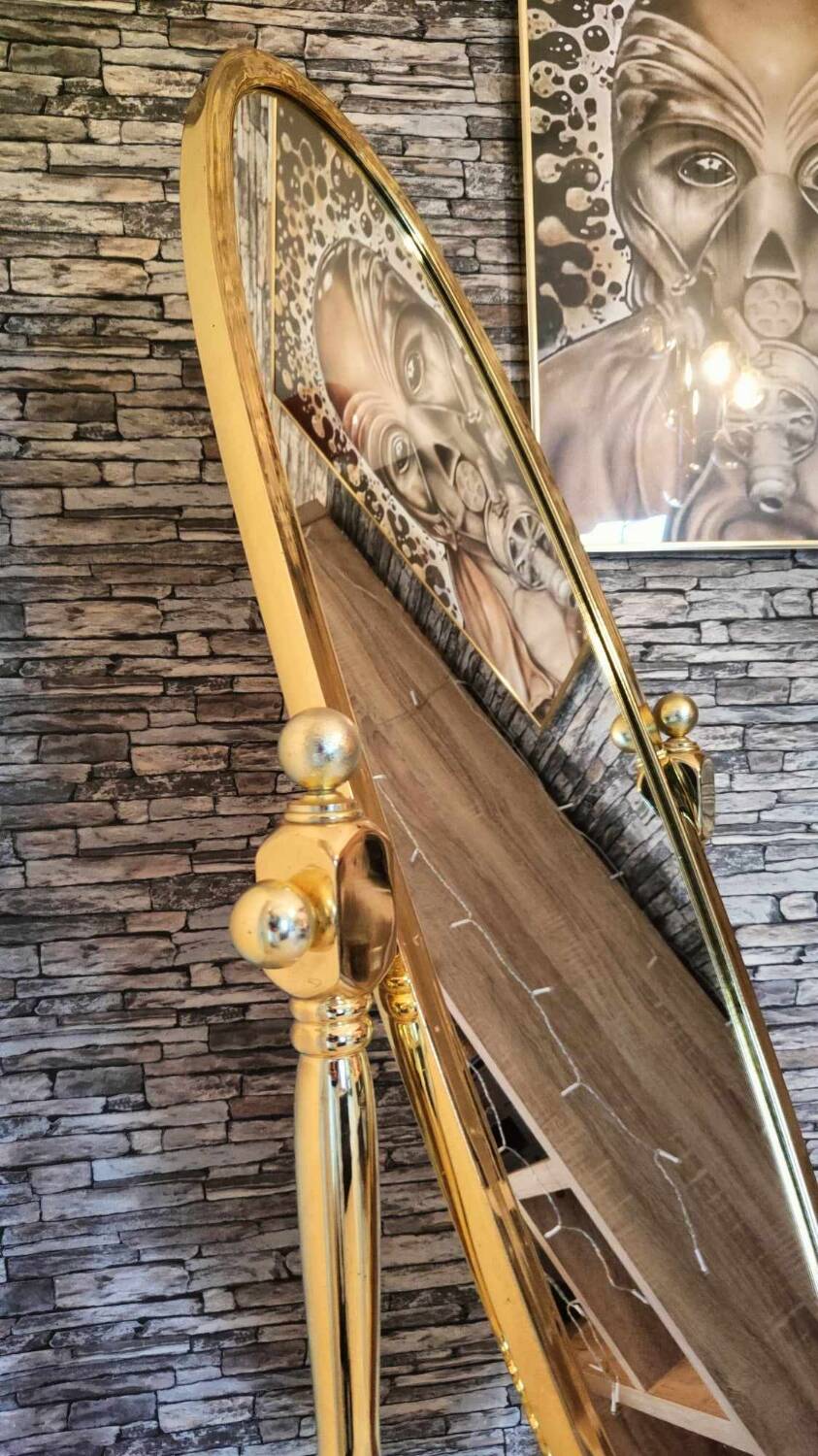 Vintage horse mirror in patinated steel with golden brass effect 1980