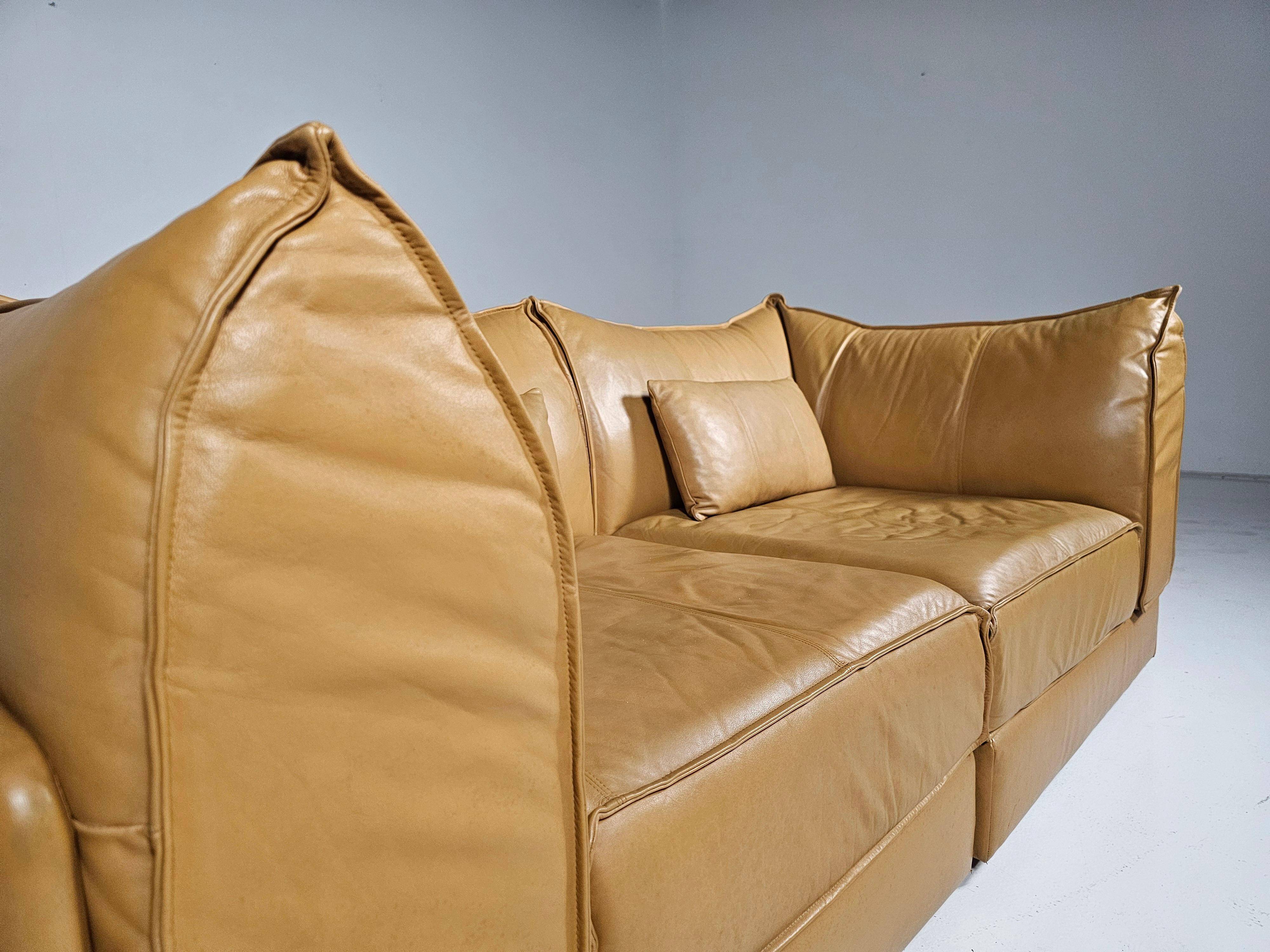 "Pagoda" sectional sofa for 2 in tan leather by De Sede DS-19, 1970s.