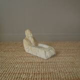 Alabaster sculpture empty pocket Asian decoration object handcrafted countryside seated man