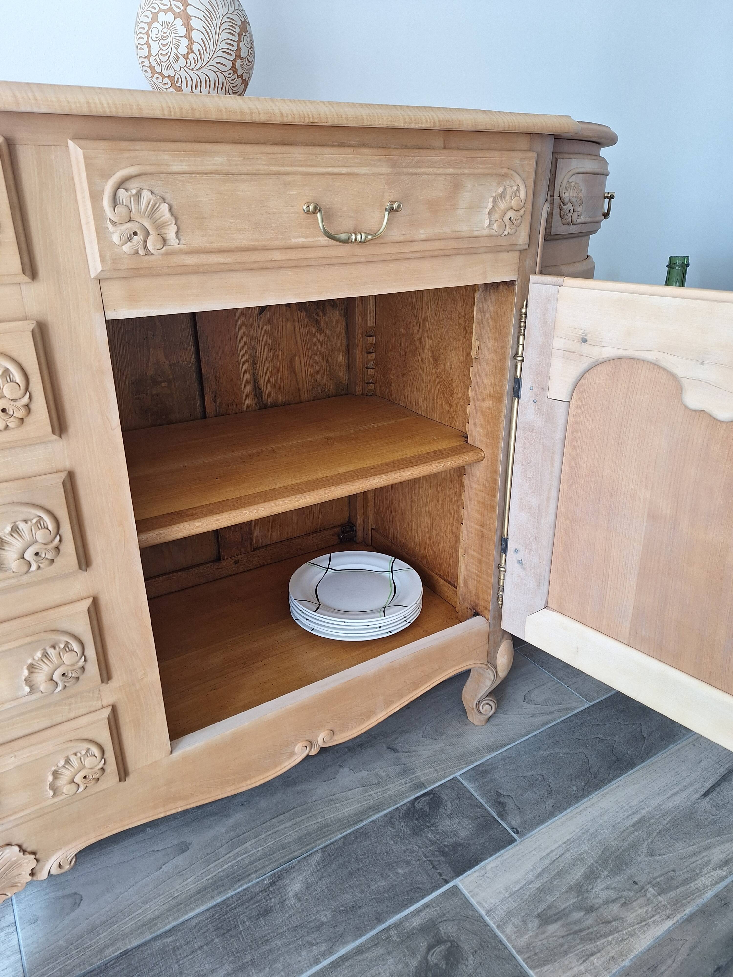 Low buffet in solid cherry wood renovated – Louis XV style – 250 cm