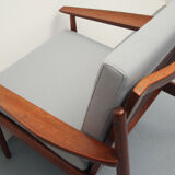 Fauteuil teck des années 1960 en gris, Arne Vodder