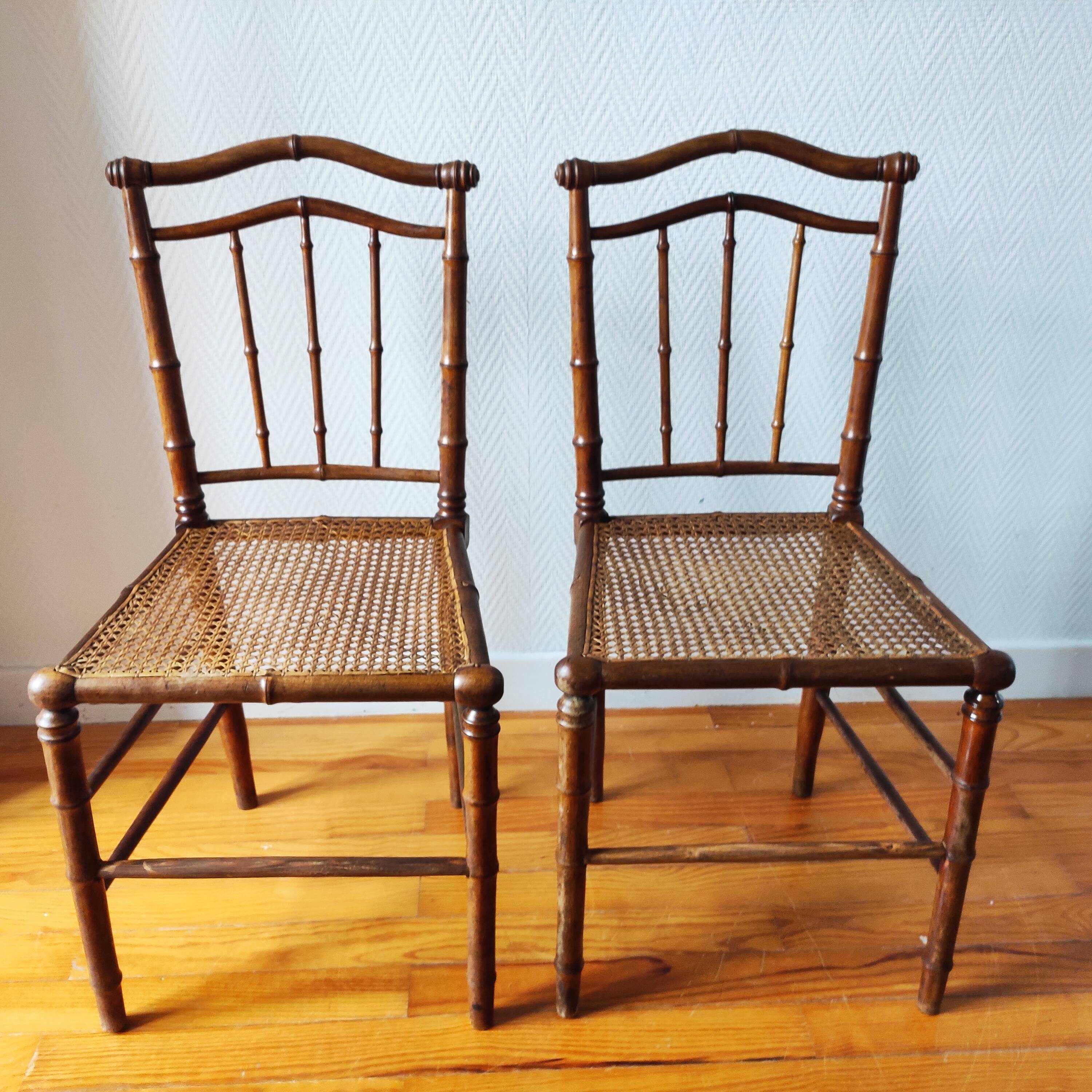 Pair of turned wood and cane chairs