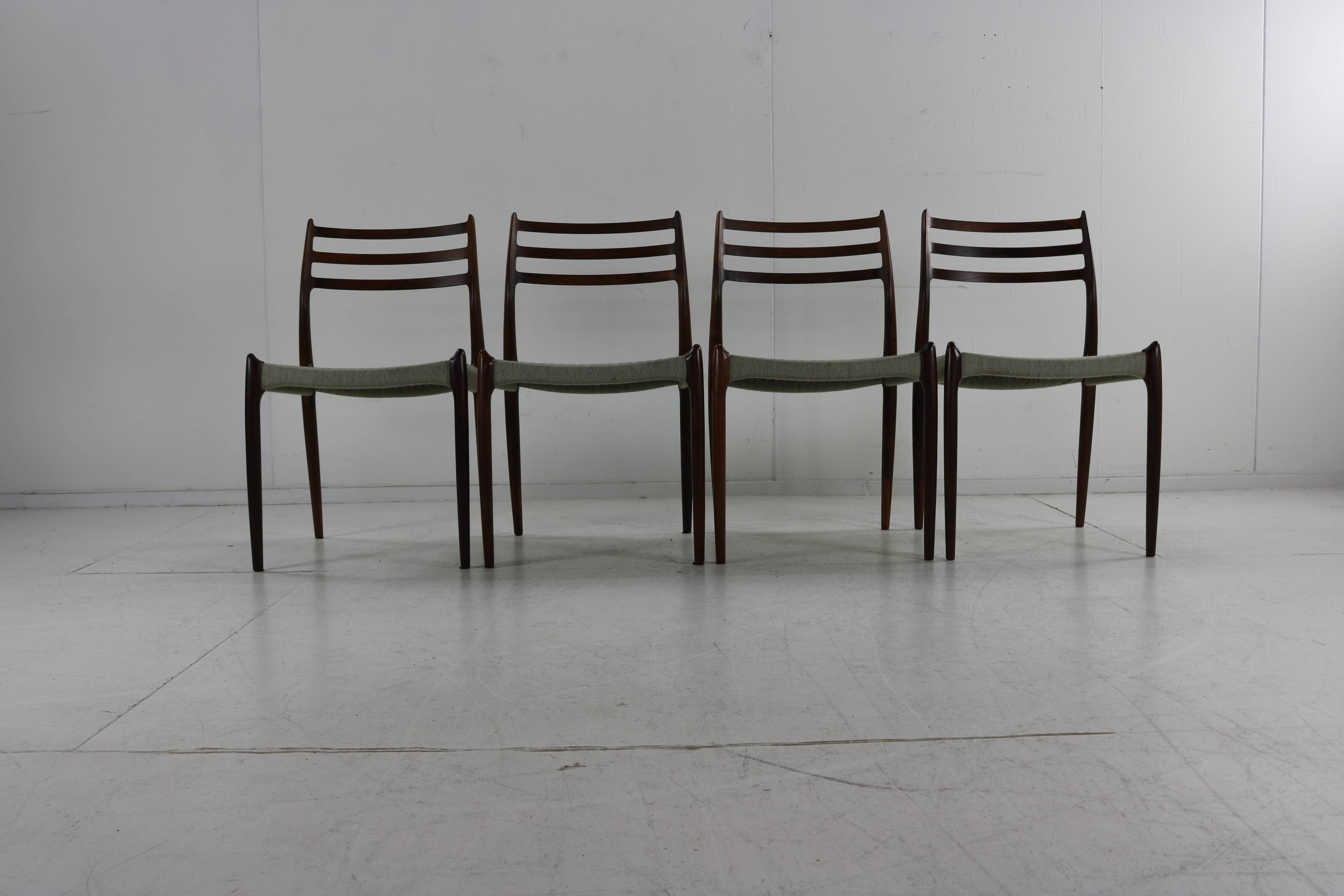 Danish design rosewood dining chairs by Niels Otto Møller for Møller Denmark