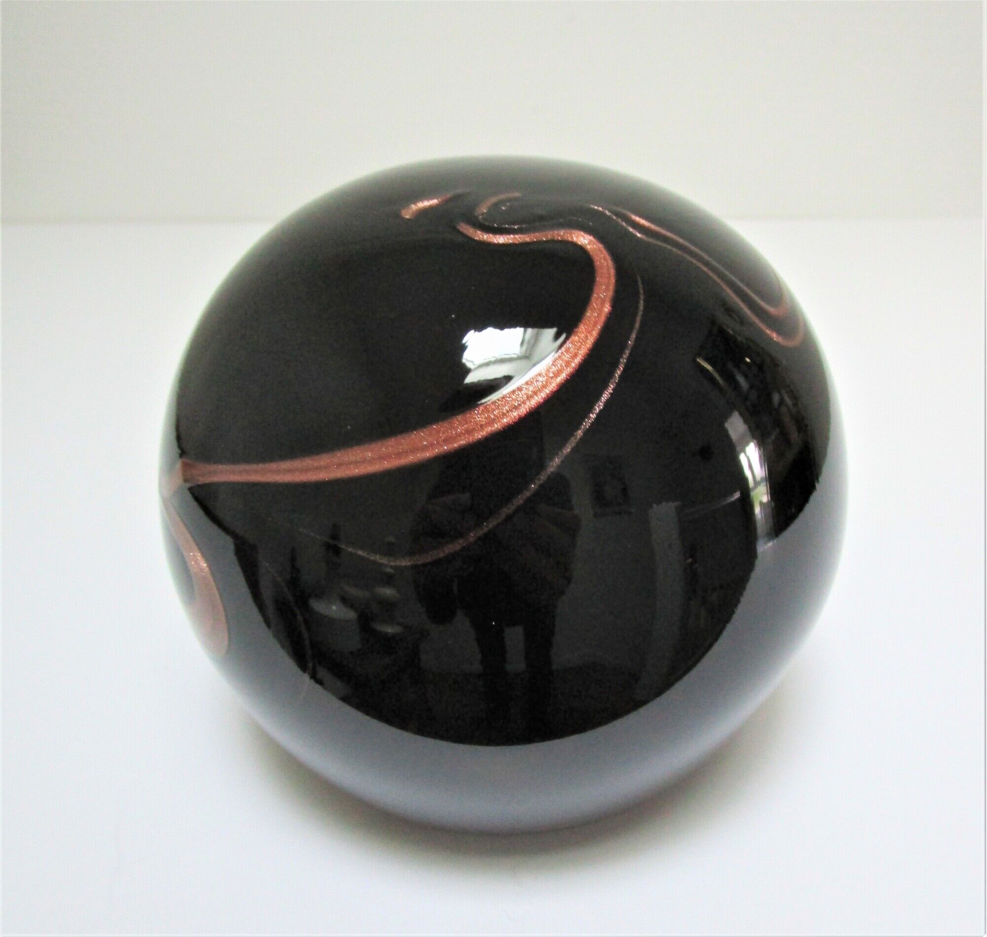 ball paperweight black and coppery glass paste Bob le Bleis glassware Maure Old vintage